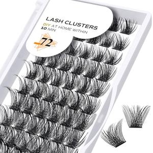 Lash Clusters B02 D Curl 12mm DIY Eyelash Extensions 72 Clusters Lashes B&Qaugen Mega Volume Individual Lashes Eyelash Clusters Extensions Wispy Individual Lashes Cluster DIY at Home (NM-D-12mm)