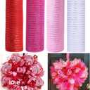 4 Rolls Deco Mesh Ribbon for Valentines Day Wreath Making Supplies, 10Inch x 30Ft Metallic Burlap Mesh White Pink Red Deco Mesh Rolls for Spring Wedding DIY Crafts Wreaths Swags Decorating