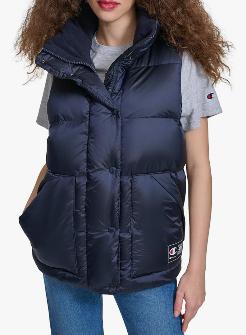 Champion womens Satin Quilted Puffer Vest With Stand Collar Size Xs