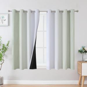 Estelar Textiler Sage and Greyish White Blackout Curtains 45 Inch Length, Light Blocking Gradient Drapes for Kitchen, Thermal Insulated Grommet Ombre Curtains for Bathroom, 52W x 45L, 2 Panels 