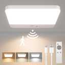 FULEN Motion Sensor Ceiling Light Fixture, Cordless Closet Light Battery Operated, Rechargeable Magnetic Mount LED Shower Light for Bathroom,Stairs,Garage,Hallway,3 Color Temperatures,Remote Control (1 Pack, White)