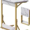 Tatub 24" Folding TV Tray Table, Marble C Shaped End Table for Couch, Small Sofa-Side Laptop Desk with Gold Metal Frame for Living Room, Bedroom, Bedside