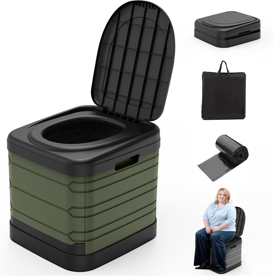 CAMPERFECT XXL Portable Toilet for Adults, Upgraded Camping Toilets Collapsible Toilet Extra Large 16.7-inch High Porta Potty for Camping Outdoor Activities and Travel, 18.1*16.7''*16.7'' (Green)