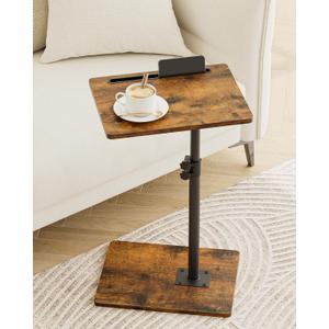 Masupu Sofa Arm Tray Table - 360 Swivel Height Adjustable End Table, Small Snack Side Table for Couch, C Shaped Table for Bed, Chair or TV Tray Table (Rustic Brown)