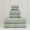 Modern Threads 6-Piece 100% Combed Cotton Yarn Dyed Cobblestone Jacquard Towel Set Mineral Green (Standard)