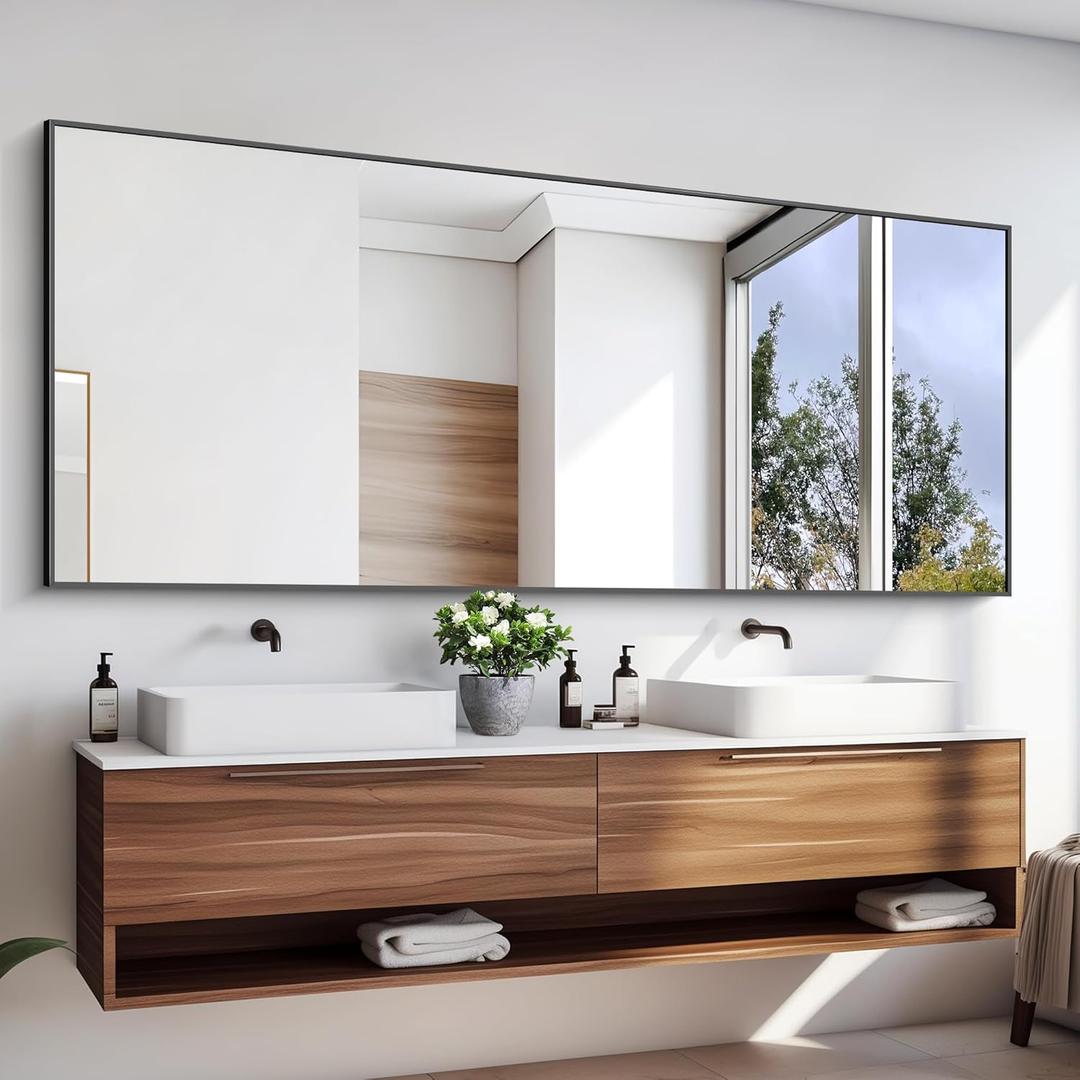 KOCUUY 72x30 Inch Large Black Wall Mounted Mirror, Aluminum Framed Decorative Rectangular Bathroom Mirror for Wall Over Sink, Vanity Mirror for Bedroom Living Room Bathroom, Functional Oversized Mirror