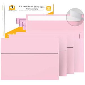 110 5x7 Pink Invitation Envelopes - for 5x7 Cards - A7 - (5 ¼ x 7 ¼ inches) - Perfect for Weddings, Graduation, Baby Shower - 120 GSM - Peel, Press & Self Seal - Square Flap