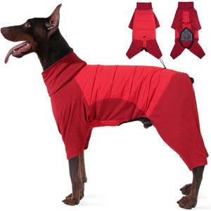 IDOMIK Dog Coat, Waterproof Dog Winter Coat with Harness Hole, Four-Legged Turtleneck Doggy Jackets for Large Medium Small Dogs, Warm Pet Pajamas Snow Jacket for Christmas Cold Weather,Red,XL