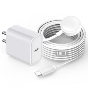 Fast Charge for Apple Watch Charger, 10FT Extra Long iWatch Charger Cable Portable Wireless Fast Charging Cord & 20W USB C Charger Block Plug Compatible with Apple Watch Series 10/9/8/7/SE/6/5/4/3/2/1