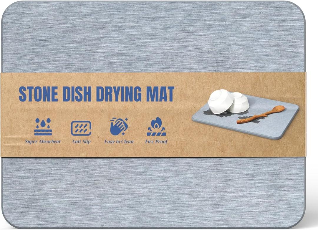 Quick Dry Stone Drying Mat for Kitchen Counter, Water-Absorbent Diatomaceous Dish Drying Mats, Multi-Purpose Stone Drying Tray for Cups Dishes Bottles
