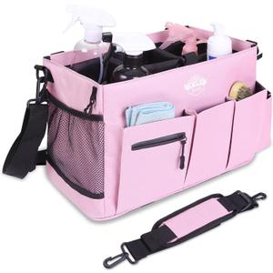 Large Wearable Cleaning Caddy Bags with Handle and Shoulder and Waist Straps,for Cleaning Supplies,for Furniture Storage,Car Organizer (Pink)