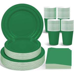 WYTAOHZL 200PCS Green Plates and Napkins Party Supplies with 7 Inch and 9 Inch Disposable Party Paper Plates Napkins Cups for Birthday Shower Parties
