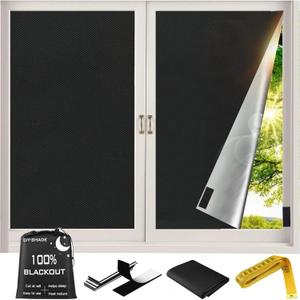 Portable Blackout Curtains 57 x 118 Inch, 100% Blackout Blinds No Drill Cut to Size Temporary Black Out Shades Window Cover for Baby Nursery, Travel, Dorm, RV, Skylight, Bedroom Windows
