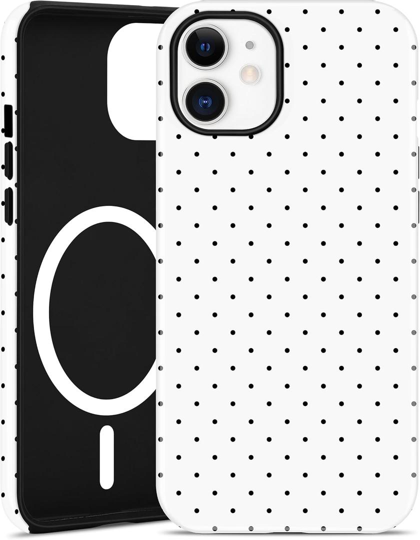 Jusy Compatible with MagSafe Polka Dot Case for iPhone 11, Cute Aesthetic Polka Dots Magnetic Phone Case, Soft TPU and Hard PC Protective Phone Cover for Women Girls (Matte) - White