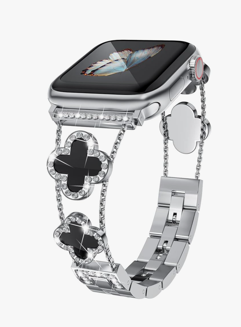 Diamond Metal Bands Add Sparkle to Your Watch For Apple Watch Series 10/9/8/7/6/5/4/3/2/1SE/Ultra Clover Simple and Stylish Compatible with 38mm40mm41mm42mm44mm45mm 46mm49mm Women's Wear