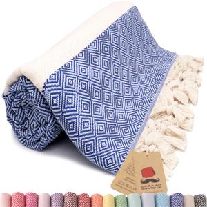 Bazaar Anatolia Turkish Beach Towel  100% Cotton, Quick Dry, Sand Free Towel for Bathroom, Camping, Travel, Royal Navy  Oversized 71x39 Inches  Diamond Dark Blue