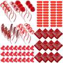 Canlierr 54 Pcs Team Spirit Items Bulk Team Spirit Week Accessories Include Pom Pom Headbands Bandana Whistles Stickers for Sports Events Cheering Essentials(Red)