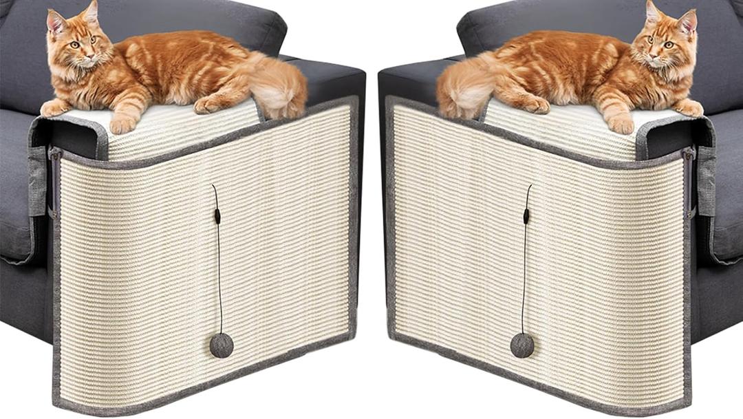 Cat Couch Protector [2- Pack], Natural Sisal, Comes with 2 Playing Balls, Couch Cat Scratcher, Protect Your Couch from Cat Scratching,
