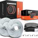 A-Premium 12.6 in (320 mm) Front Drilled and Slotted Disc Brake Rotors + Ceramic Pads Kit Compatible with Select Chrysler and Dodge Models - 300, Challenger, Charger, Magnum, 6-PC Set