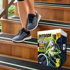 Grip Tape for Stairs 30" x 6" - Pack of 12 Outdoor Stair Treads Non-Slip Weather Resistant - Anti Slip Tape for Exterior Wooden Steps - Glow in the Dark Waterproof 80-Grit Adhesive Treads by Thunder Grip