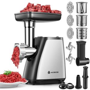 AAOBOSI Meat Grinder, 4-In-1 Meat Grinder Electric [2800W Max] with 3 Slice, Shred Blades,2 Blades,3 Plates,Sausage Stuffer,Kubbe Kit, for Home Kitchen Use, Stainless Steel