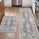 DEXI Kitchen Floor Mats Anti Fatigue, 17x29+17x59 Large Cushioned Runner Rug Waterproof, Standing Comfort Memory Foam Padded for Front Sink Laundry Office Set of 2, White