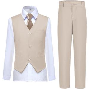 Boys Vest Set Formal Dress Suits Wedding Outfit Dresswear (5T, Light Champagne)