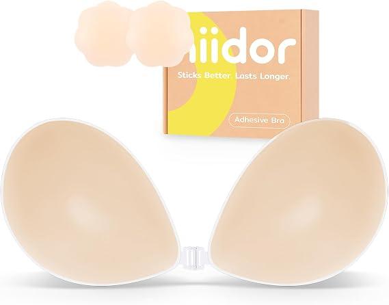 Niidor Adhesive Bra Strapless Ultra Sticky Invisible Push up Silicone Bra, Reusable for Backless Dress, Cup Size: E