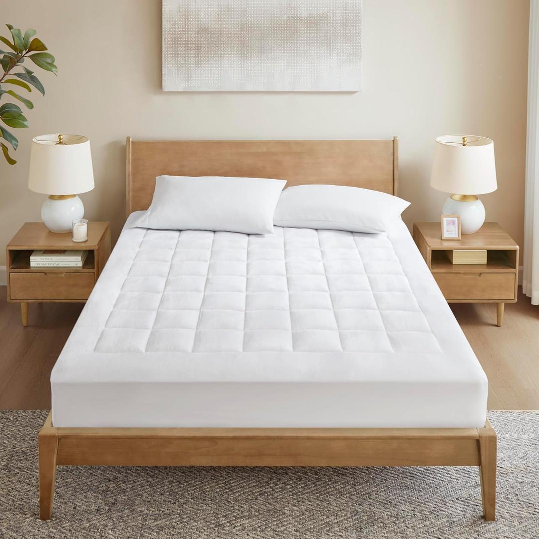 Madison Park Waterproof Mattress Protector, Cloud Soft Plush Mattress Cover, Overfilled Mattress Pad, Fitted Pocket Fits Up to 18 Inch, Machine Washable Bed Cover, White Full