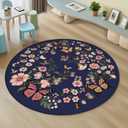 Butterfly Circle Rug 4ft - Washable Round Area Rug Soft Large Circle Carpet for Bedroom Living Room Kitchen Nursery, Blue (Multi 1006)