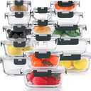15 Pieces Glass Food Storage Containers Set, Glass Meal Prep Containers Set with Snap Locking Lids, Airtight Glass lunch Containers for Microwave, Oven, Freezer & Dishwasher,Gray