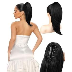NTYNTY Ponytail Extension – 16” Claw Clip in Ponytail Hair Extensions Natural Soft Synthetic High Pony Tail Hairpieces for Women, Black