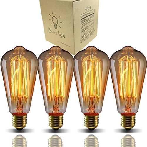 E26 Edison Bulbs, Bravelight Antique Vintage Light Bulbs, Incandescent Light Bulbs, ST64 40W 2700K Warm Dimmable, Squirrel Cage Filament Edison Light Bulb for Table Lamp Home Office Decorative 5 Pack