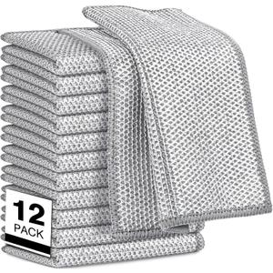 AIDEA Non Scratch Wire Dishcloth 12PK, Wire Dishwashing Rag for Wet and Dry, Washable Dish Rags No Odor, Cleaning Pads Steel Scrubber for Cookware, Sinks, Dishes, Stove Tops, 7"8" (Silver)
