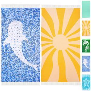 Genovega 2 Packs Travel Essentials Turkish Beach Towels Vacation Quick Dry Sand Free Soft Big Large XL Blanket Adult Oversized Bath Pool Swim Towel Set Bulk Must Haves 2025 Sunshine and Whale