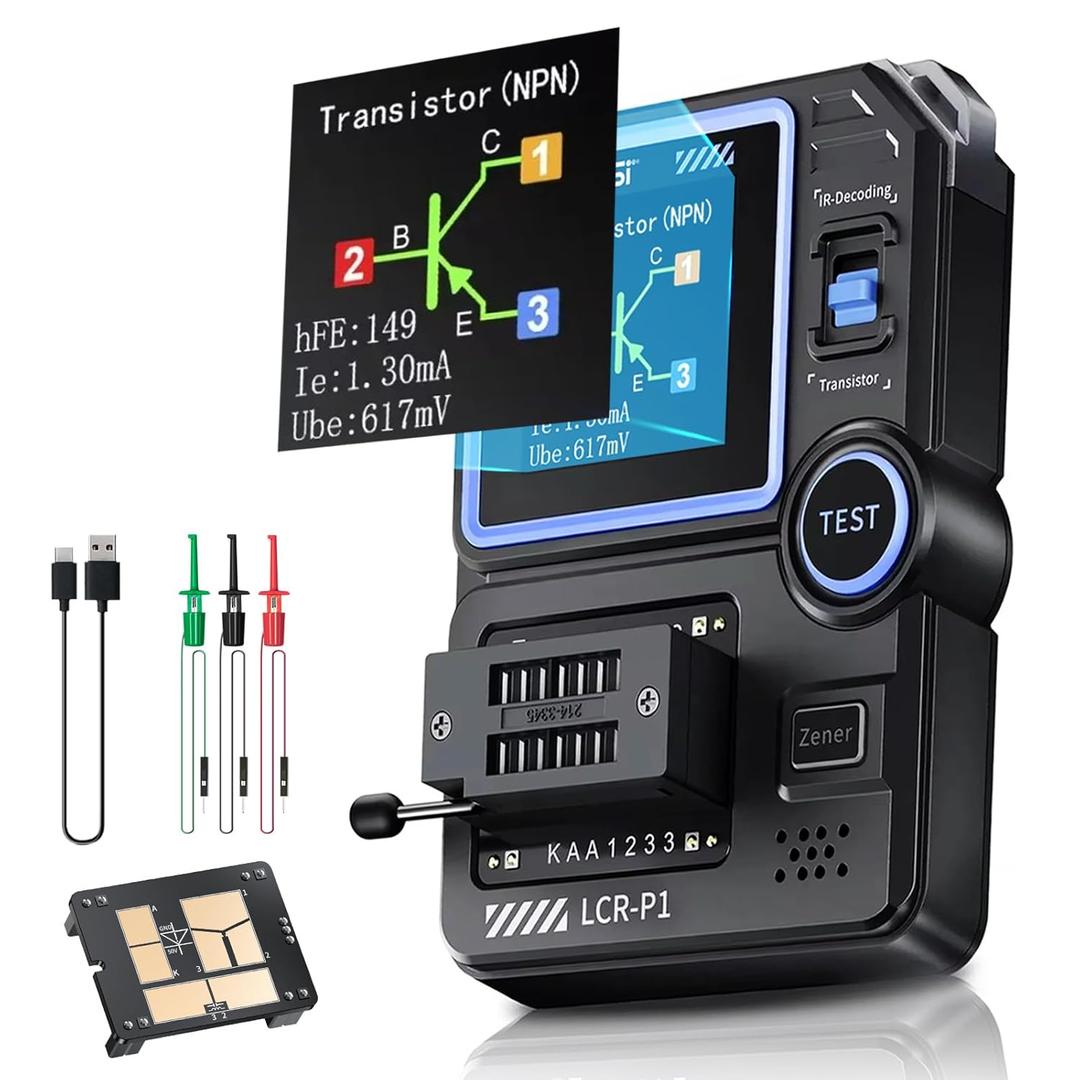FNRSI LCR-P1 Transistor Meter Multifunctional Capacitor Tester ESR Diode Triode NPN PNP MOSFET SMD NEC Infrared Decoding Anti-Burn