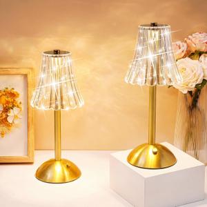 Liliful 6 Pcs Cordless Table Lamp Rechargeable Touch LED Small Gold Portable Battery Operated USB-c Desk Lamp 3 Color Dimmable for Bedroom Living Room Dining (Gold,Rose Style)