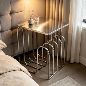 Chrome Side Table, Silver Stainless Steel End Table for Living Room Bedroom