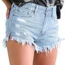 luvamia Women Casual High Waisted Denim Shorts Frayed Raw Hem Ripped Jeans Shorts (S)