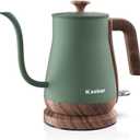 Gooseneck Electric Kettle, Electric Tea Kettle Stainless Steel, Pour over kettle for Coffee, 1000W Hot Water Kettle Electric Auto Shut Off, 0.8L, Wood-like Grain Finish Handle, Matcha Green