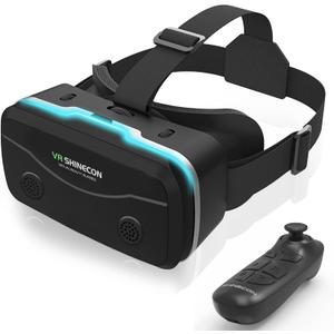 VR Headset with Bluetooth Remote for 4.7-7" iPhone Android Phones, HD Aspheric Optical Lens, Adjustable Focus & Pupil Distance, Heat Dissipation Design
