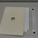 BYCeKe Logo Cutout Case for MacBook Air 13.6 inch 2022-2026 M5 M4 A3240 M3 A3113 M2 A2681, Soft Fluffy Fuzzy Plush Faux Fur Cream Leather Hard Shell Case & Keyboard Cover for Mac Air 13.6 Laptop, Beige