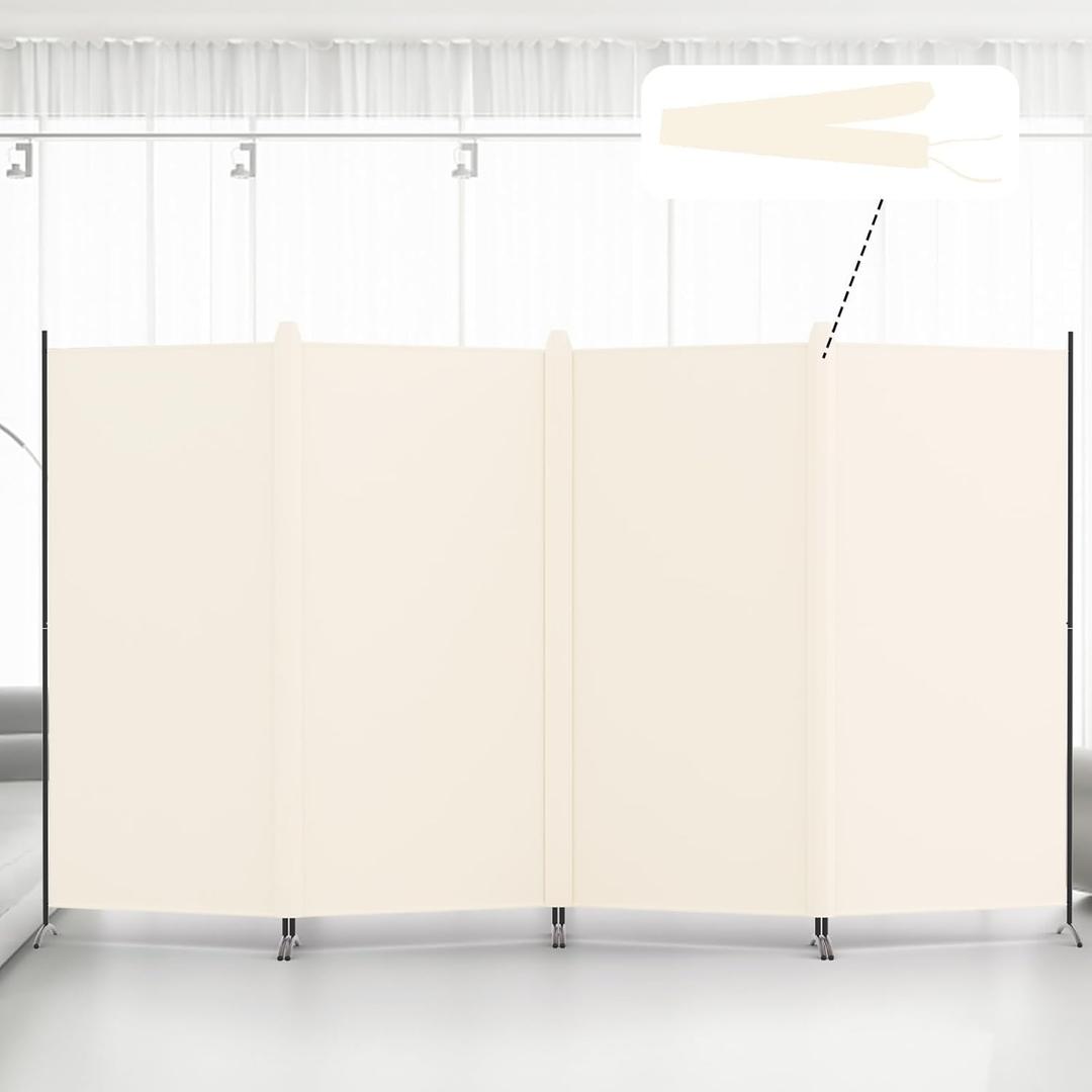 Kokorona 4 Panel Room Divider, 6FT Tall Folding Privacy Screen Wall Dividers, Portable Privacy Screen Freestanding Room Divider for Room Separation, Included - Cover Strips, Beige, 136''W x 71''H