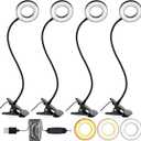Glooglitter 4 Pcs Clip on Light 48 LEDs USB Ring Light with 3 Color Modes and 10 Brightness Dimmable, Eye Protection, 360 Flexible Neck for Desk, Headboard, Reading