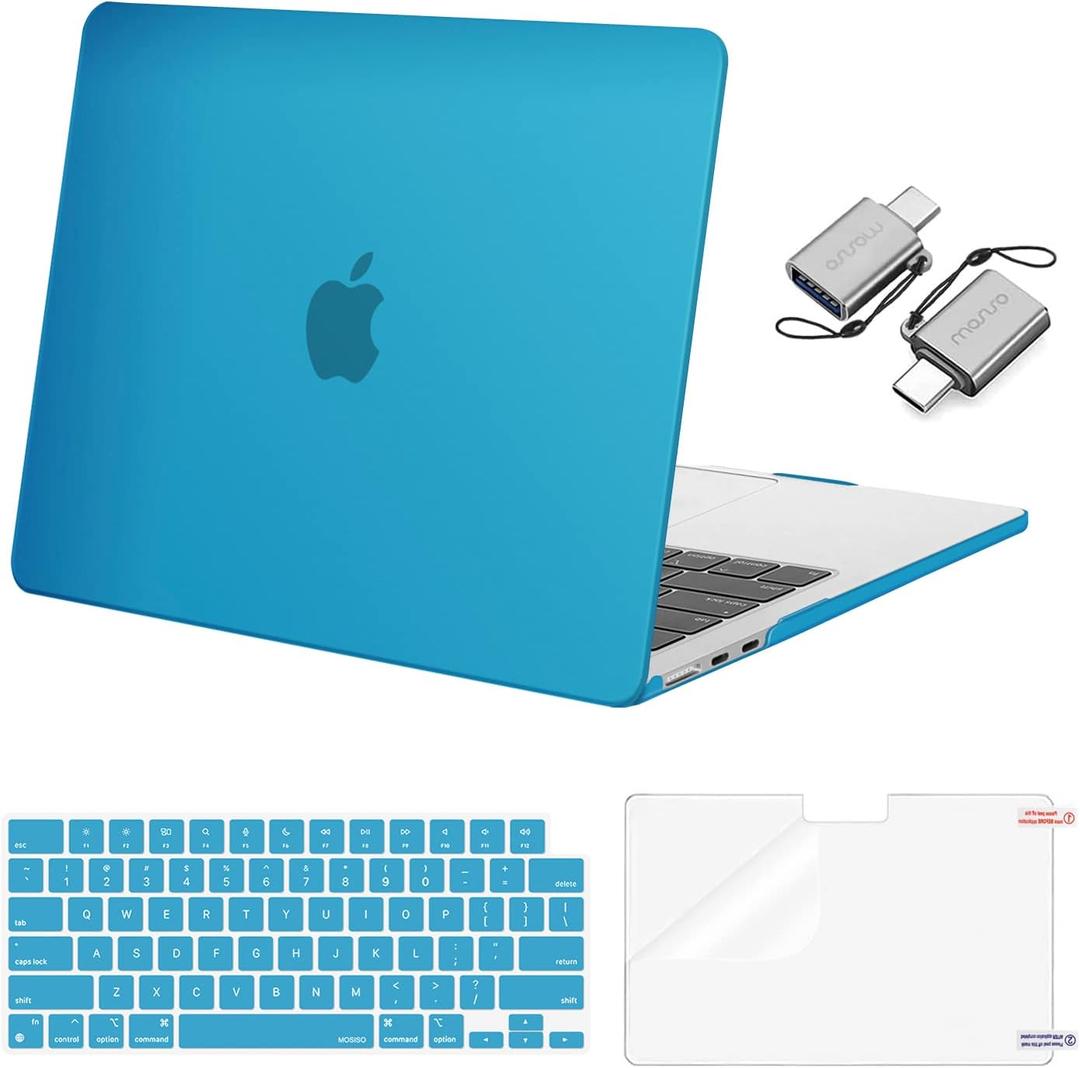 MOSISO Compatible with MacBook Air 13 inch Case M5 2026 M4 2025 M3 M2 2024-2022 A3449 A3240 A3113 A2681, Hard Shell&Keyboard Cover&Screen Film&Type C for MacBook Air 13.6 inch Case, Aqua Blue