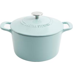 MARTHA STEWART Gatwick 7-Quart Enamel Cast Iron Dutch Oven Martha Blue Durable Heavy-Duty Dutch Oven for Slow Cooking, Braising & Baking