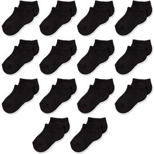 Amazon Essentials Unisex Kids and Toddlers' Cotton Low Cut Cushioned Socks for Boys Girls Toddlers, 14 Pairs (Black)