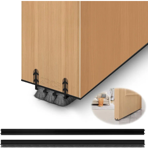 2 Pack Door Draft Stopper, Cuttable Concealed Kerf/Channel Fit Under Door Sweep, Draft Stopper Threshold Seal Bottom of Door Weatherstrip Kerf Weather Stripping Doors (Black, 39 inch)