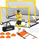Kids Soccer Goals for Backyard, 2 of 6 x 4 ft Kids Soccer Goal Set Soccer Net with 10 Soccer Cones, Agility Ladder & Carry Bag, Portable Soccer Training Equipment (Yellow)
