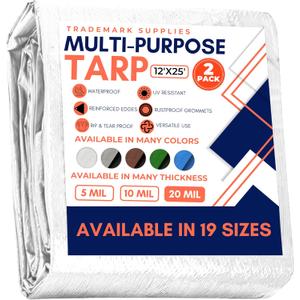 Large Waterproof Tarp - Heavy Duty 20 Mil Thick Poly Tarpaulin Ideal for Canopy Tents, Boats, RV or Pool Covers - Multipurpose Protective Tarps with Grommets for Indoor, Outdoor Use | 12' x 25' 2 Pack